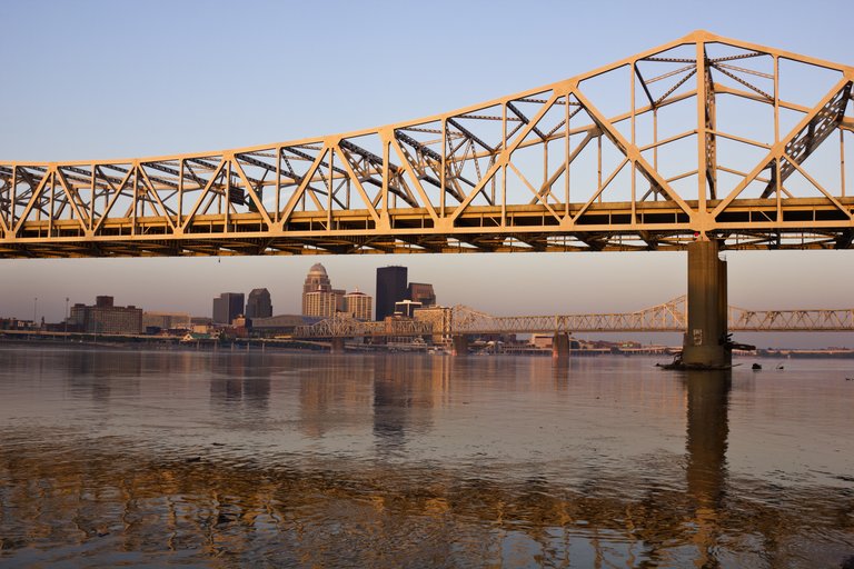 Sunrise colors on the bridge in Louisville, Kentucky