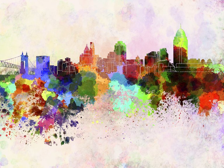 Cincinnati skyline in watercolor background - cincinnati skyline wallpaper
