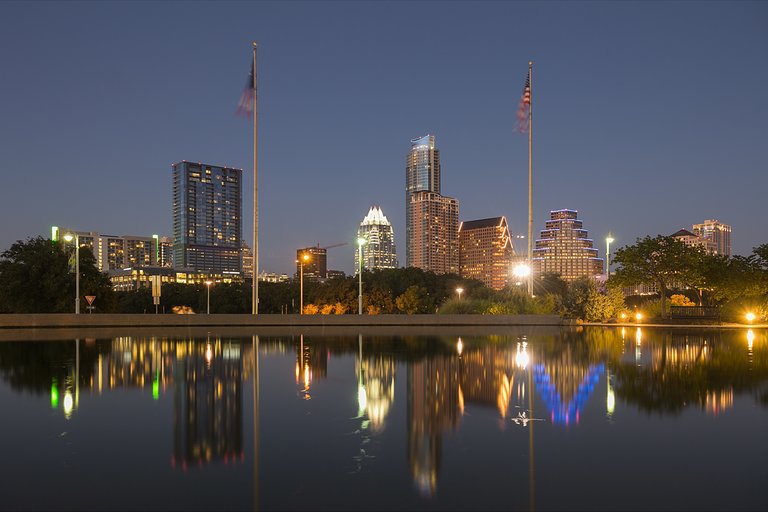 A View of the Skyline Austin at Night in Texas, USA
