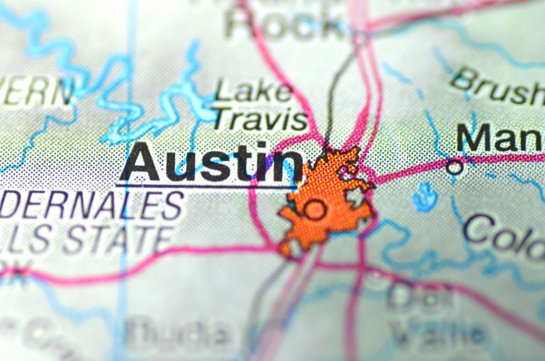 Austin, texas in the USA on the map