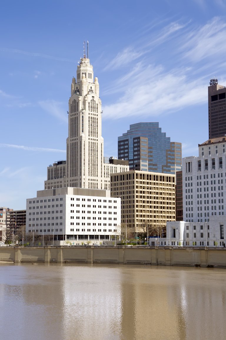 View of downtown Columbus, Ohio and the Scioto River.